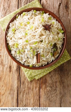 Jeera Rice Or Zeera Rice Is An Indian Dish Consisting Of Rice And Cumin Seeds Close Up In The Bowl O