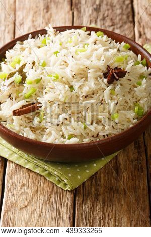 Jeera Rice Or Zeera Rice Is An Indian Dish Consisting Of Rice And Cumin Seeds Close Up In The Bowl O