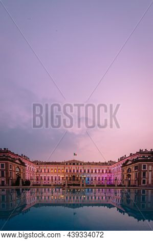 The Royal Villa Of Monza, A Neoclassical Style Building Illuminated At Sunrise