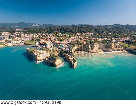 Aerial View Of Beautiful Beach With Blue Water. Channel Of Love On Island Of Corfu, Greece. Sidari C