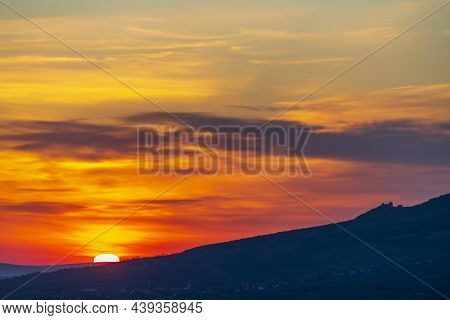 Sunrise in Palava with Devicky ruins, Southern Moravia, Czech Republic