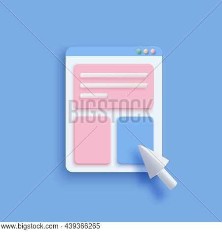 Online Applications Concept, Webpage And Chart With Mouse Arrow. Realistics Abstract Web Elements. W