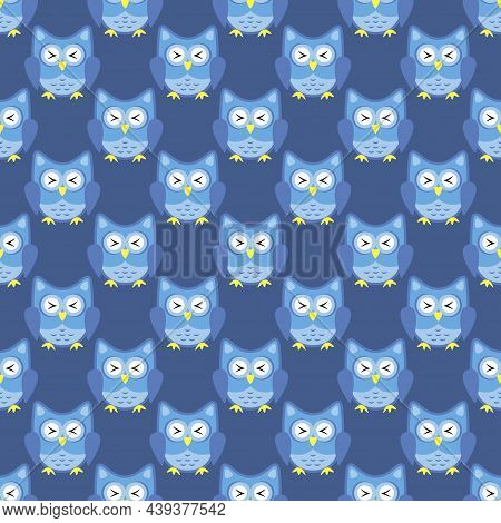 Owl Stylized Art Seemless Pattern Blue Colors