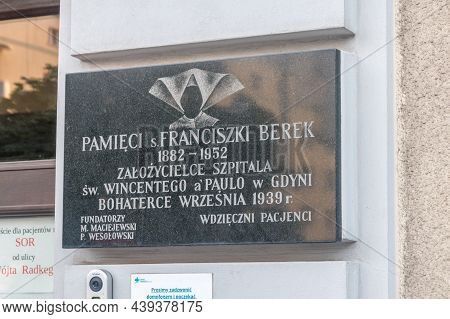 Gdynia, Poland - August 1, 2021: Commemorative Plaque For Franciszka Berek.