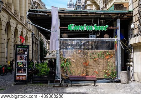 Bucharest, Romania - 6 May 2021: Carul Cu Bere Romanian Traditional Restaurant On Lipscani Street (s