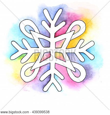 Hand draw doodle snowflake on rainbow background