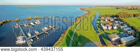 Aerial panorama from a little harbor and camping at the Tjeukemeer in Friesland the Netherlands