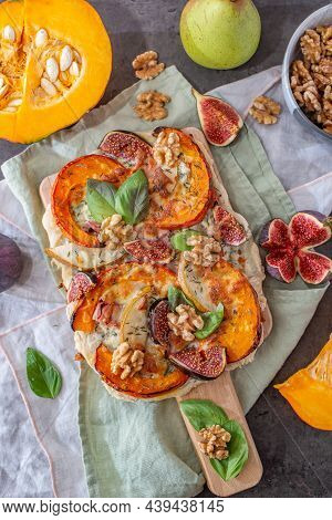 Home Made Autumn Pizza With Pumpkin And Figs
