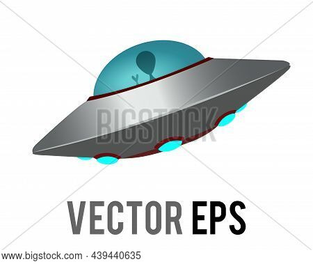 The Isolated Vector Gradient Silve Ufo Spaceship Icon With Alien