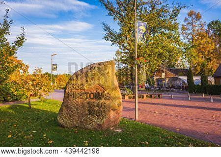 Birstonas Lithuania - September 06, 2021: Stone With Birstonas Establishment Dates