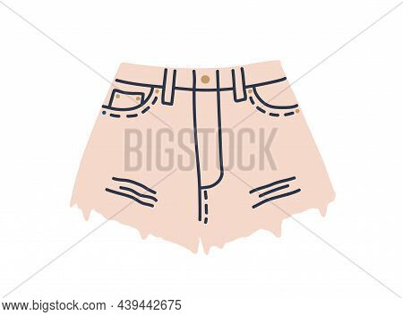 Summer Denim Shorts. Jeans Clothes With Pockets And Frayed Raw Hem. Fashion Casual Women Garment Wit