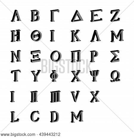 The Letters Of The Greek Alphabet With Numbers All In 3d