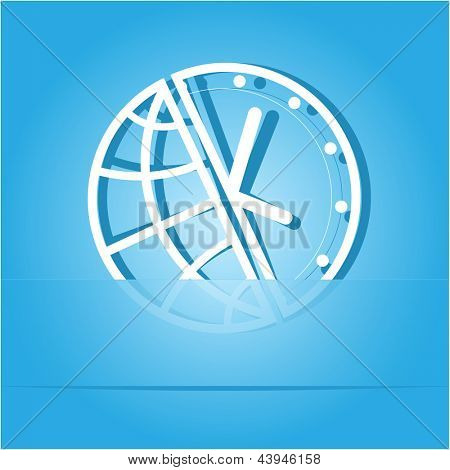 Globe et horloge. Autocollant papier comme signet. Illustration de la trame.