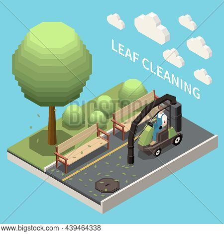 Powerful Vacuum City Cleaning Machinery Keeps Streets Roads Leaf Free Sucking Up Leaves Isometric Co