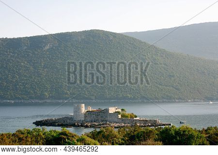 Fortress On The Island Of Otocic Gospa In The Bay. Montenegro