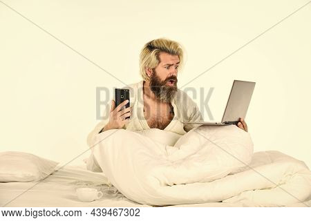 Online Communication. Electronic Devices Emit Artificial Blue Light That Can Suppress Release Body S