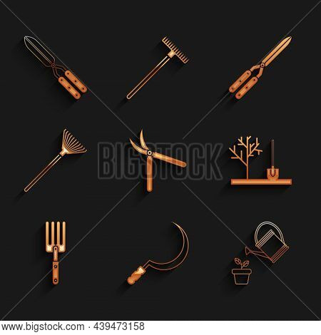 Set Gardening Handmade Scissor, Sickle, Watering Can, Planting Tree The Ground, Fork, Rake Leaves, A