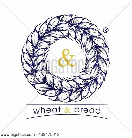 Circle Emblem Made Of Looped Wheat Ears. Hand-drawn Vector Vintage Engraved Illustration. For A Brew