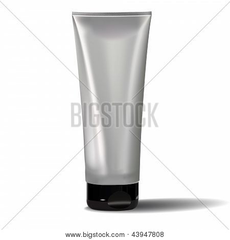 Tubo di crema o Gel in scala di grigi argento nero bianco pulito.