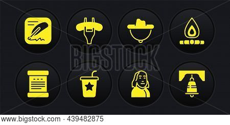 Set Declaration Of Independence, Campfire, Paper Glass With Straw, Benjamin Franklin, Western Cowboy
