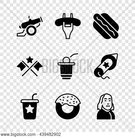Set Cannon, Sausage The Fork, Hotdog Sandwich, Paper Glass With Straw, Donut, Benjamin Franklin, Ame