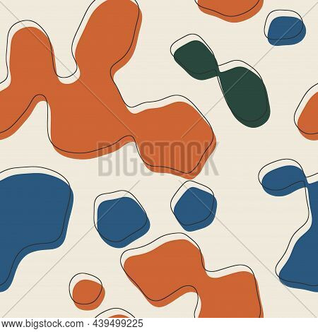 Seamless Abstract Organic Blog Shapes In Various Colors With Offset Outline Surface Pattern Design F