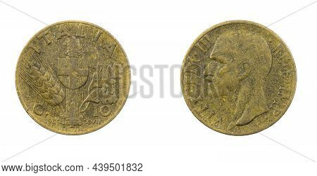 Italy Ten Centesimi Coin On A White Isolated Background