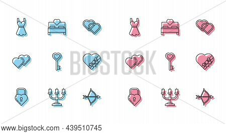 Set Line Castle In The Shape Of A Heart, Candlestick, Woman Dress, Bow Arrow, Key, Candy Shaped Box 