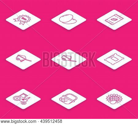 Set Line Banner, Label, Tag, Logo For Eco, Chicken Egg, A Pack Full Of Seeds Of Specific Plant, Whee