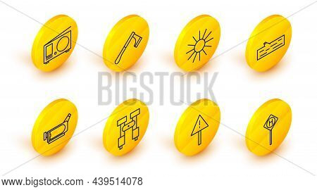 Set Line Parking, Exclamation Mark Triangle, Binoculars, Cinema Camera, Wooden Log, Sun, Axe And Rad