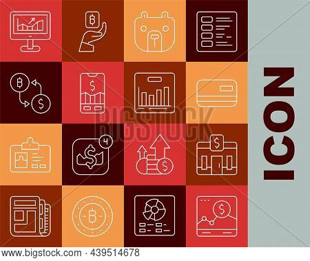 Set Line Website With Growth Graph, Bank Building, Credit Card, Bear Market, Mobile Stock Trading, C