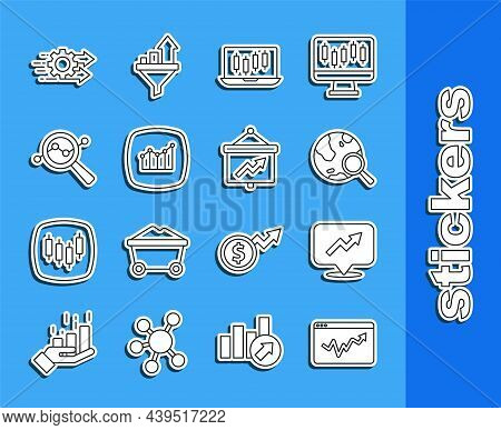 Set Line Graph Chart Infographic, Financial Growth, Search Globe, Stocks Market Graphs, Data Analysi