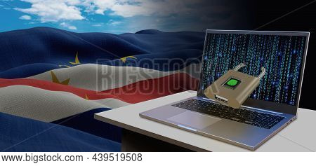 Waving National Flag Of The Caple Verde. Concept For Information Technology And Data Security Safety