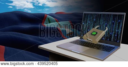 Waving National Flag Of The Guam. Concept For Information Technology And Data Security Safety To Pre