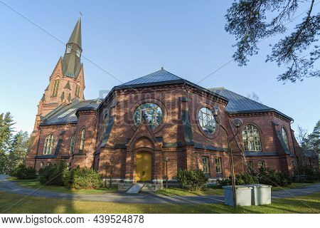 Old Church In Rantasalmi Close-up On A Sunny October Day. Finland