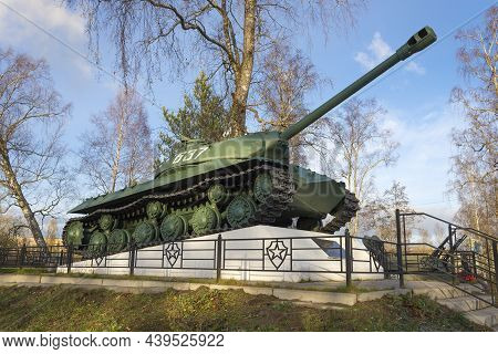 Priozersk, Russia - October 24, 2021: Is-3 Tank Of 1945 Model On A Sunny October Day. Monument In Ho