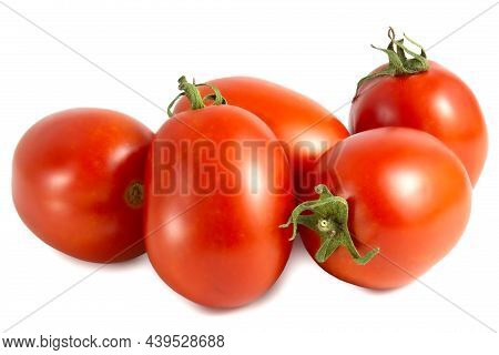 Fresh Oblong Tomatoes Isolated On White Background