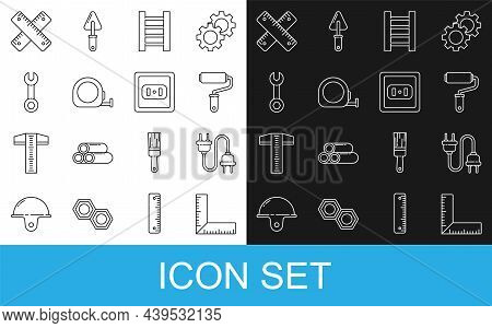 Set Line Corner Ruler, Electric Plug, Paint Roller Brush, Wooden Staircase, Roulette Construction, W