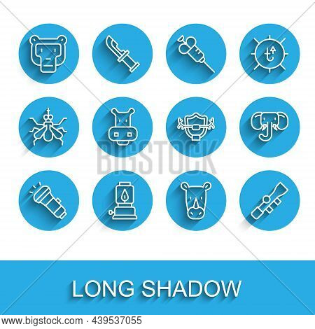 Set Line Flashlight, Camping Lantern, Monkey, Rhinoceros, Sniper Optical Sight, Hippo Or Hippopotamu