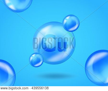 3d Mineral Cu Copper Drop Pill Capsule. Blue Nutrition Design For Beauty, Cosmetic, Heath Advertisin