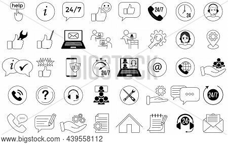 Customer Service And Support Icons Set - Outline Icons Collection. The Set Contains Icons Such As On