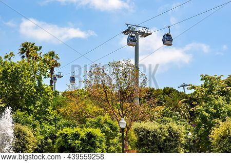 Cable Cars On Montjuic Hill In Barcelona, Spain