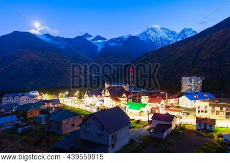 Terskol Aerial Panoramic View. Terskol Is A Village Located At The Foot Of Mount Elbrus, The Highest