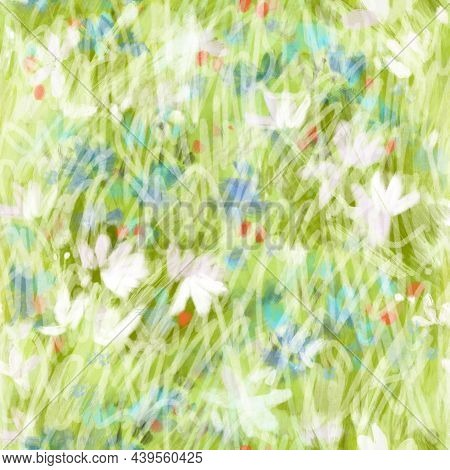 Abstract Grunge Seamless Pattern Freehand Drawing Meadow Field Wild Herbs And Flowers Of Scribbles, 