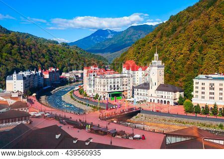 Rosa Khutor Village Aerial Panoramic View. Rosa Khutor Is An Alpine Ski Resort Located Near Krasnaya