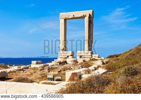 Naxos Portara Or Apollo Temple Entrance Gate On Palatia Island Near Naxos Island In Greece