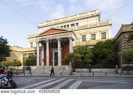 Athens, Greece. November 2021 .exterior View Of The Old Greek Parliament House In The City Center