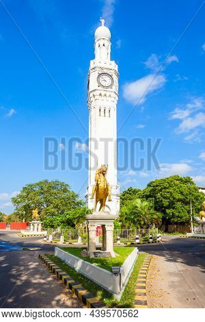 Clock Tower Is Located In Jaffna, Sri Lanka. Clock Tower Is A British Colonial Era Building.