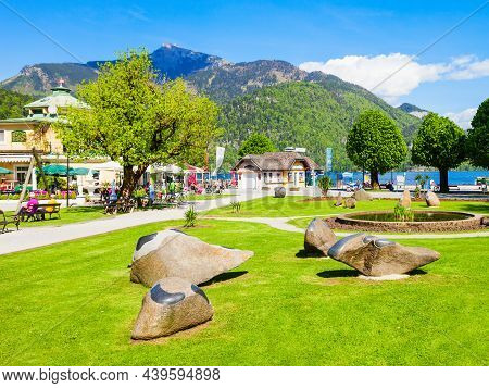 St. Gilgen, Austria - May 17, 2017: Public Park In St Gilgen Village, Salzkammergut Region Of Austri