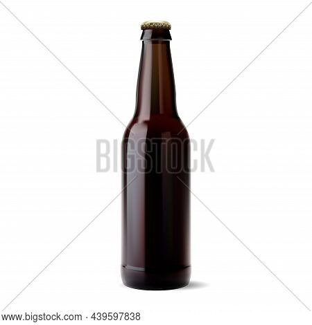 Beer Bottle. Brown Glass Soda Drink Bottle Blank. Alcohol Beverage Product Brand Illustration. Cold 